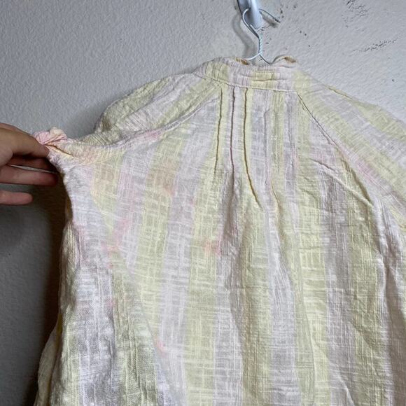 Free People Away At Sea Linen Frayed Button Yellow Short Sleeve Crop Top Small - Picture 12 of 13